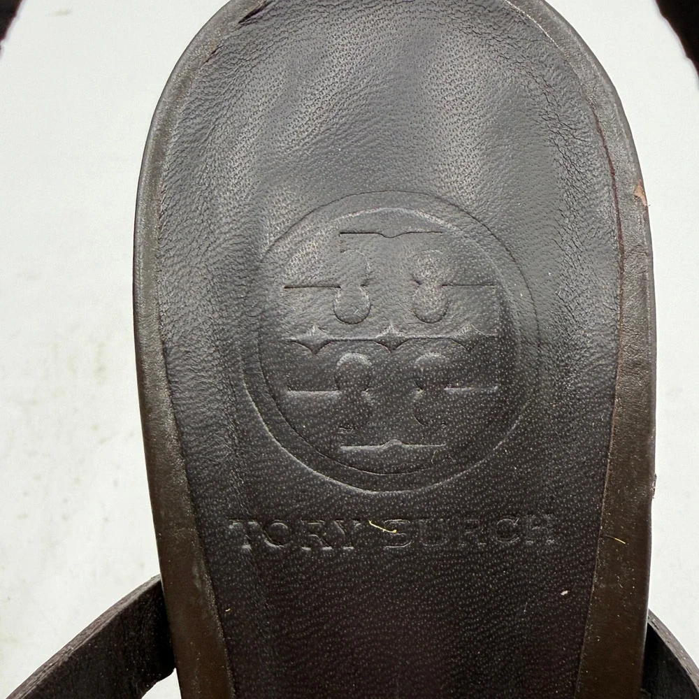 Tory Burch Francesca Gladiator Heels Double Buckle Leather Brown Gold Women 9M
